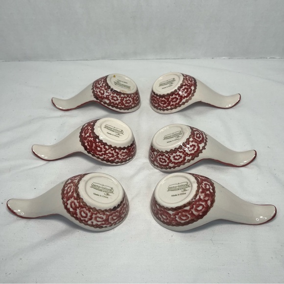 Temptations Old World Tara Dip Spoon Flatware Ceramic Set Of 6 Cranberry Red - Picture 5 of 8